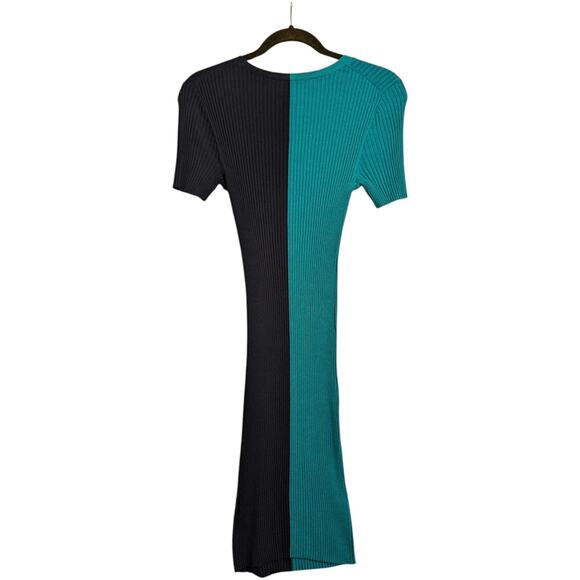 Trina Turk Vivika Dress Mosaic Blue/Indigo Knit Short Sleeve Colorblock Rib S - Picture 4 of 7